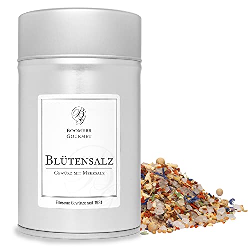 Boomers Gourmet - Blütensalz – Mediterranes Gewürzsalz mit Meersalz und Blüten – Für Fisch, Fleisch, Gemüse, Salate – Aromatisch & dekorativ – Für Gewürzmühle - Gewürzdose 11,5 cm - 130 g Boomers Gourmet - Blütensalz – Mediterranes Gewürzsalz mit Meersalz und Blüten – Für Fisch, Fleisch, Gemüse, Salate – Aromatisch & dekorativ – Für Gewürzmühle - Gewürzdose 11,5 cm - 130 g von BOOMERS GOURMET