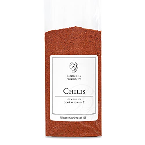 Boomers Gourmet - Chilipulver gemahlen - Chili gemahlen aus besten Chilischoten - Chilipulver scharf für Fleisch, Fisch, Gemüse, Saucen und Desserts, Schärfegrad 7 - Refill - 80 g Boomers Gourmet - Chilipulver gemahlen - Chili gemahlen aus besten Chilischoten - Chilipulver scharf für Fleisch, Fisch, Gemüse, Saucen und Desserts, Schärfegrad 7 - Refill - 80 g von BOOMERS GOURMET