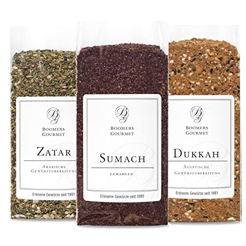 Boomers Gourmet - Orientalische Gewürze Set, Sumach Gewürz I Dukkah Gewürzmischung I Zatar Gewürzmischung nach Ottolenghi Gewürze Set 3er - 3 Refill - 300 g von BOOMERS GOURMET