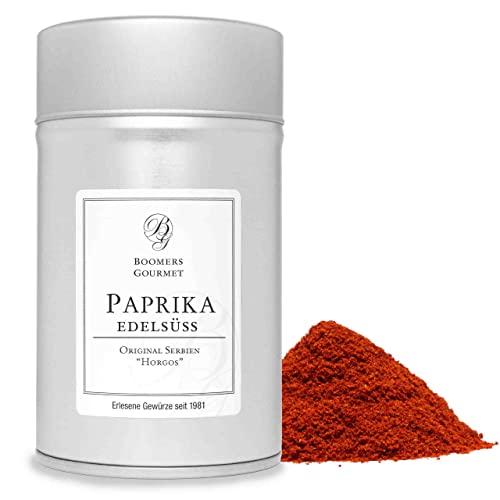 Boomers Gourmet - Paprika edelsüß gemahlen – ungarisches Paprikapulver mild-würzig & fruchtig – ideal für Gulasch, Paella & Chili con Carne - Gewürzdose 11,5 cm - 120 g Boomers Gourmet - Paprika edelsüß gemahlen – ungarisches Paprikapulver mild-würzig & fruchtig – ideal für Gulasch, Paella & Chili con Carne - Gewürzdose 11,5 cm - 120 g von BOOMERS GOURMET