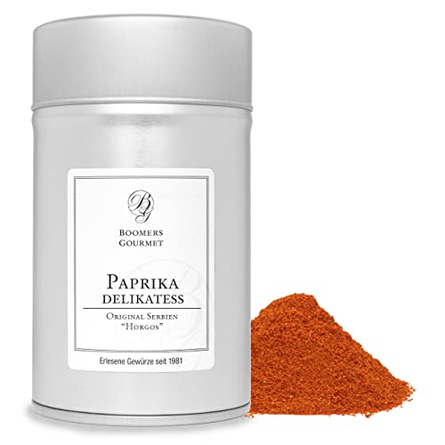Boomers Gourmet - Paprika Delikatess gemahlen aus Horgos - mild würziges Paprikapulver edelsüß - hochwertiges ungarisches Paprikagewürz - Paprika Gulasch - Gewürzdose 11,5 cm - 90 g Boomers Gourmet - Paprika Delikatess gemahlen aus Horgos - mild würziges Paprikapulver edelsüß - hochwertiges ungarisches Paprikagewürz - Paprika Gulasch - Gewürzdose 11,5 cm - 90 g von BOOMERS GOURMET