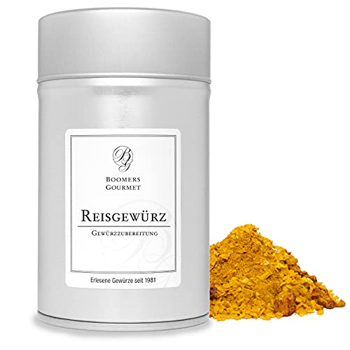 Boomers Gourmet - Reisgewürz Gewürzmischung – Perfekt für Reisgerichte, Paella, Risotto – Aromatische Gewürzzubereitung für gelben Reis und exotischen Geschmack - Gewürzdose 11,5 cm - 100 g Boomers Gourmet - Reisgewürz Gewürzmischung – Perfekt für Reisgerichte, Paella, Risotto – Aromatische Gewürzzubereitung für gelben Reis und exotischen Geschmack - Gewürzdose 11,5 cm - 100 g von BOOMERS GOURMET