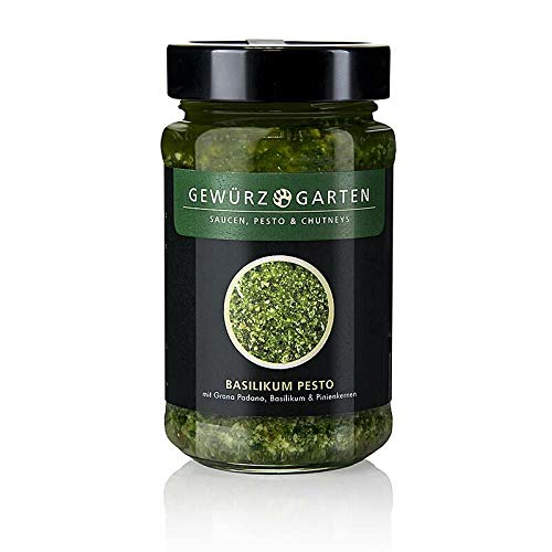 Gewürzgarten Basilikum Pesto, mit Basilikum, Pinienkernen, Grana Padano, 225 ml Gewürzgarten Basilikum Pesto, mit Basilikum, Pinienkernen, Grana Padano, 225 ml von BOS FOOD Duesseldorf Lebensmittel Großhandel GmbH