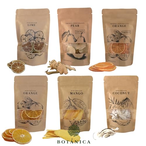Set aus getrockneten Früchten und botanischen Gewürzen - 6 einzelne Beutel - Orange, geräucherte Orange, Limette, geräucherte Birne, Mango, Kokosnuss. Geschenkset mit Gewürzen von BOTÁNICA