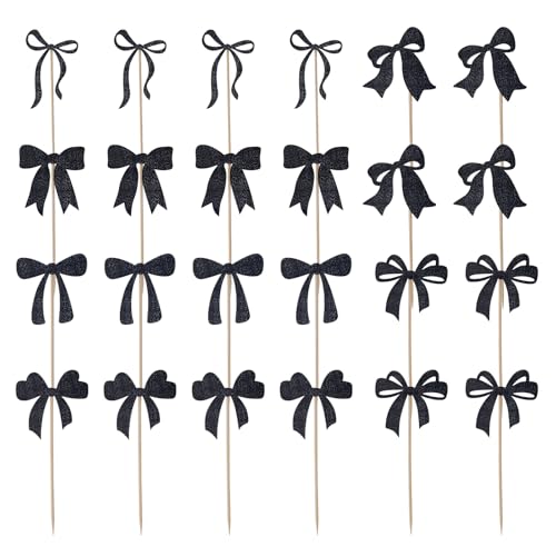 24stk Cupcake Deko Schleife, Schwarz Glitzer Cupcake-Picker mit Schleife mit Punktaufklebern Geburtstagsdekoration mit Schleife für Brautparty Babyparty Junggesellinnenabschied 24stk Cupcake Deko Schleife, Schwarz Glitzer Cupcake-Picker mit Schleife mit Punktaufklebern Geburtstagsdekoration mit Schleife für Brautparty Babyparty Junggesellinnenabschied von BOXOB