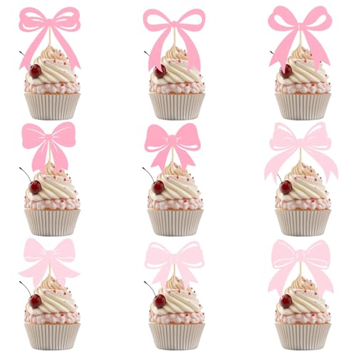 36 Stück Cupcake Topper mit Rosa Schleife, Kuchendekoration mit Rosa Schleife und Koketten Motiv Cupcake Picker für Hochzeit Babyparty Geburtstagsparty Dekoration 36 Stück Cupcake Topper mit Rosa Schleife, Kuchendekoration mit Rosa Schleife und Koketten Motiv Cupcake Picker für Hochzeit Babyparty Geburtstagsparty Dekoration von BOXOB