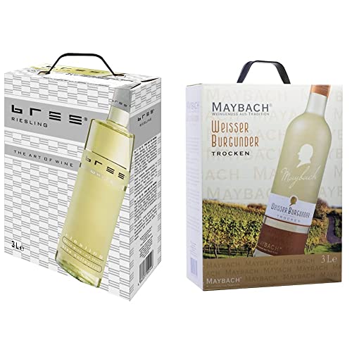 BREE Riesling feinherb, 3 l & Maybach Weißer Burgunder trocken Bag-in-Box (1 x 3 l) von BREE