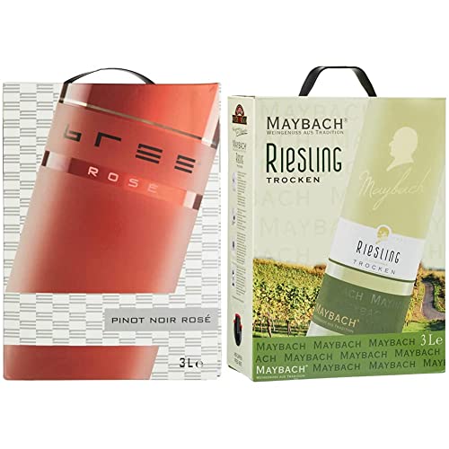 Bree Pinot Noir Rosé Qualitätswein feinherb aus Deutschland, Bag-in-Box (1 x 3 l) & Maybach Riesling Trocken Bag-in-box (1 x 3 l) von BREE