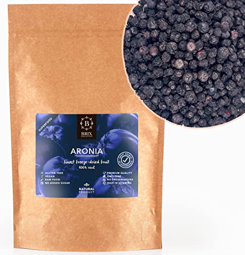 BRIX Gefriergetrocknete Aronia | Natürliche, getrocknete Aroniabeere 155 g | Great Taste Award für Trockenfrüchte, Aroniabeeren | Gentechnikfrei, glutenfrei, vegan, Vitamine bleiben erhalten von BRIX, GROWN FOR FLAVOUR