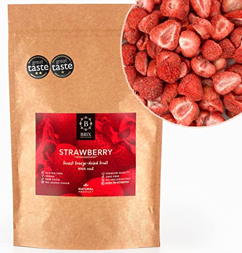 BRIX Gefriergetrocknete Erdbeeren | Natürliche Erdbeeren 75 g | Great Taste Award für Trockenfrüchte, gefriergetrocknet | Gentechnikfrei, glutenfrei, vegan, Vitamine bleiben erhalten von BRIX, GROWN FOR FLAVOUR