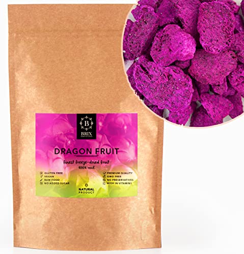 BRIX Gefriergetrocknete Drachenfrucht | Natürliche, getrocknete Dragon Fruit 95 g | Great Taste Award für Trockenfrüchte | Gentechnikfrei, glutenfrei, vegan, Vitamine bleiben erhalten von BRIX, GROWN FOR FLAVOUR