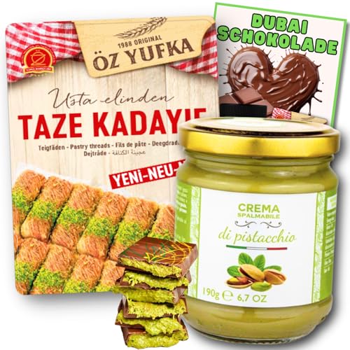Kadayif Engelshaar Teigfäden + Pistaziencreme - Set zur Herstellung von Dubai Schokolade (1x400g Kadayif - 1x 190g Pistaziencreme 40%) inkl. Anleitung von BUNDLES FOR YOU