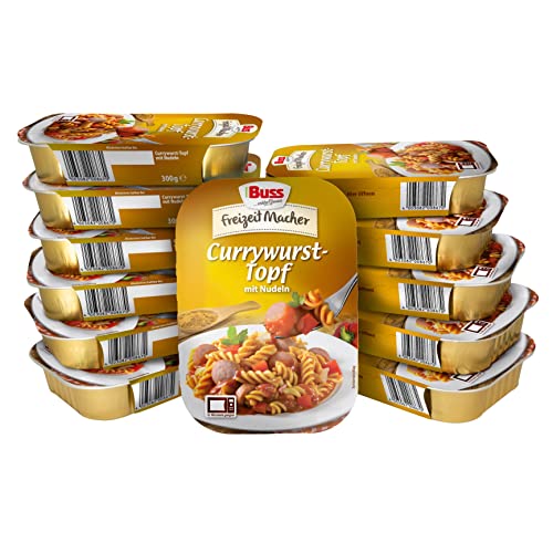 Buss Freizeitmacher - Deftiger Currywurst-Topf mit Paprika und Nudeln - in pikanter Curry-Sauce - 12 x 300 g von Buss