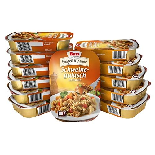 Buss Freizeitmacher Herzhaftes Gulasch vom Schwein - Schweinegulasch mit Paprika und Nudeln - Fertiggerichte zum Aufwärmen in Mikrowelle & Topf - Schnell & Einfach Zubereitet - 12 x 300g von Buss