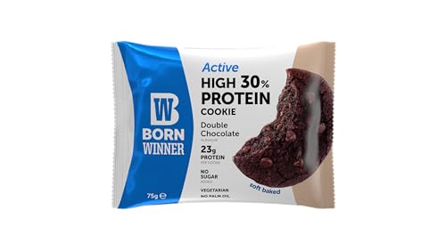 BornWinner Active, High Protein Cookie, Vegetarian, Double Chocolate, 30 Prozent Eiweißgehalt, 23g Protein, 12x75g von BW Born Winner
