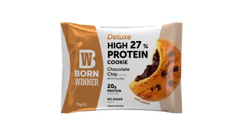 BornWinner Deluxe, High Protein Cookie,Vegetarian, Chocolate Chip, 27 Prozent Eiweißgehalt, 20g Protein, 12x75g von BW Born Winner