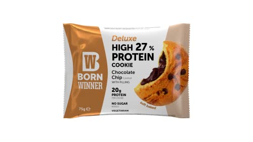 BW Born Winner BornWinner Deluxe, High Protein Cookie,Vegetarian, Chocolate Chip, 27 Prozent Eiweißgehalt, 20g Protein, 12x75g von Born Winner