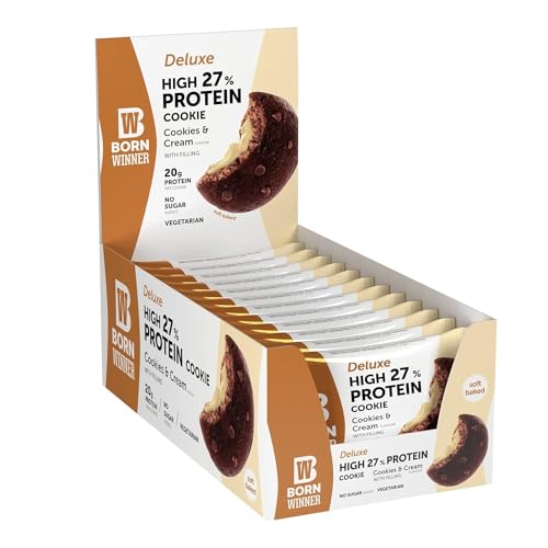 Neu BornWinner Deluxe, High Protein Cookie, Vegetarian, Cookies & Cream, 27 Prozent Eiweißgehalt, 20g Protein, 12x75g… Neu BornWinner Deluxe, High Protein Cookie, Vegetarian, Cookies & Cream, 27 Prozent Eiweißgehalt, 20g Protein, 12x75g… von Born Winner