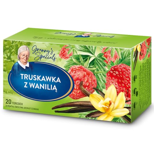 Babcia Jagoda - Erdbeere Vanille Madagaskar Früchtetee - 20 Teebeutel - Aromatische Kräutertee-Mischung mit Hibiskus, Apfel, Aronia - Intensiver Fruchtgeschmack, Koffeinfrei, Vegan, Natürlich - 40g von LOYD