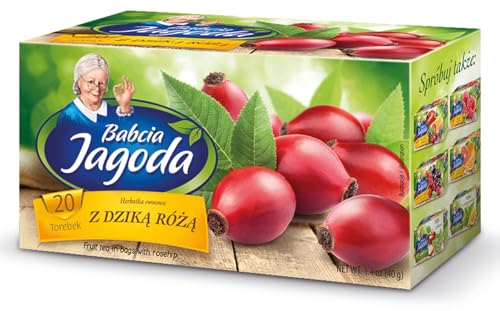 Babcia Jagoda® Früchtetee Tee | 20 Teebeutel 40g | Geschmack: Wilde Rose | Aromatisiert Obst Frucht Früchte Fruit Tea | Hochwertigen Teeblättern Schwarzteebeutel Aufbrühen Express-Tee Cay von Babcia Jagoda