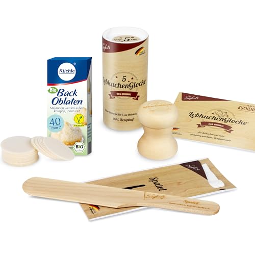 Backen Backset für Kinder & Erwachsene mit Seifert`s Lebkuchenglocke aus Ahornholz 4cm und Küchle Backoblaten Bio & vegan Größe 40mm & Backspatel Makronen, Lebkuchen & Amerikaner Backen Backset für Kinder & Erwachsene mit Seifert`s Lebkuchenglocke aus Ahornholz 4cm und Küchle Backoblaten Bio & vegan Größe 40mm & Backspatel Makronen, Lebkuchen & Amerikaner von Backen