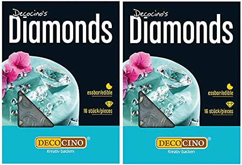 Decocino essbare Diamanten | edle Tortendekoration | essbare Glitzersteine | funkelnde Streudeko | 2 x 16 Stück von Backen