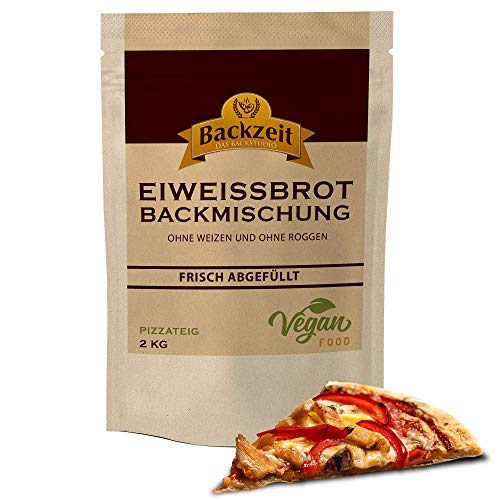 Brothers Eiweiß Pizza-Teig Backmischung, 2 kg ergibt 3,9 kg Teig, ohne Weizenmehl / Roggenmehl - in Deutschland hergestellte Diabetiker-Pizza mit 90 % weniger Kohlenhydraten als normale Pizza von Backzeit