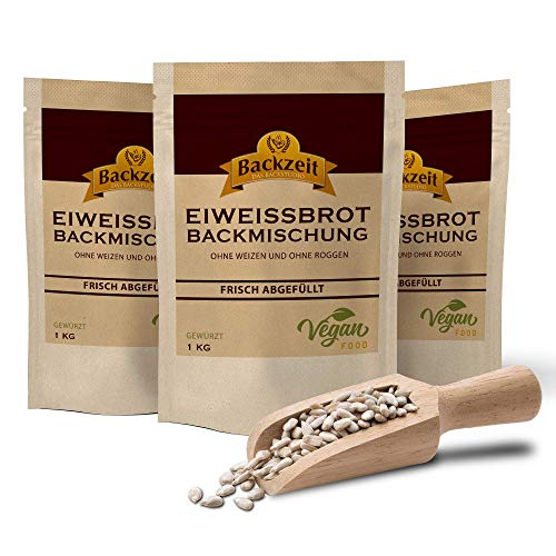 Brothers Eiweißbrot Kümmel/Koriander, vegane Backmischungen für Diabetiker, Sportler, Übergewichtige, 3 x 1 kg, ergibt 5,4 kg Teig von Backzeit