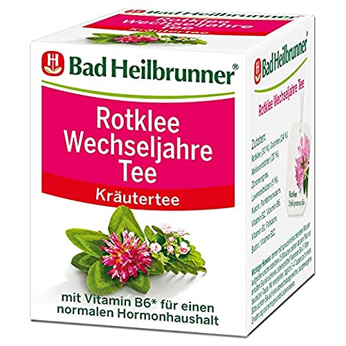 Bad Heilbrunner Rotklee Wechseljahre Tee - Kräutertee im Filterbeutel - Rotklee, Melisse, Lavendel - Vitamin B6 für einen normalen Hormonhaushalt - Wohlbefinden in Wechseljahren (3 x 8 Filterbeutel) von Bad Heilbrunner