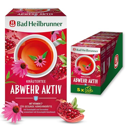 Bad Heilbrunner Abwehr Aktiv - Kräutertee im Filterbeutel - Hibiskus, Orangenblätter, Zitronengras - mit Vitamin C für die Abwehrkräfte & das Immunsystem (5 x 20 Filterbeutel) von Bad Heilbrunner