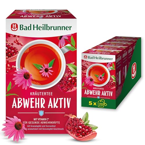 Bad Heilbrunner Abwehr Aktiv Kräutertee – Mit Vitamin C zur Unterstützung des Immunsystems, Hibiskus, Orangenblättern und Zitronengras (5 x 20 Filterbeutel) von Bad Heilbrunner