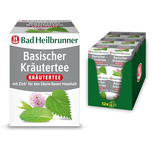 Bad Heilbrunner Basischer Kräutertee – Kräuterteemischung mit Brennnessel, grünem Haferkraut und Zink zur Unterstützung des Säure-Basen-Haushalts, (12 x 8 Filterbeutel) von Bad Heilbrunner