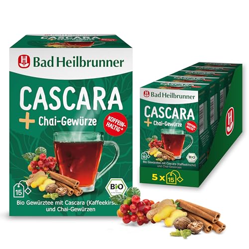 Bad Heilbrunner Cascara+ Chai-Gewürze Bio-Gewürztee – Koffeinhaltige Kräuterteemischung mit Kaffeekirsche, Zimt, Kardamom und Nelke, (5 x 15 Filterbeutel) von Bad Heilbrunner