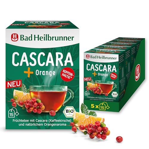 Bad Heilbrunner Cascara+ Orange Früchtetee – Bio-Kräuterteemischung mit Kaffeekirsche und natürlichem Orangenaroma, koffeinhaltig, (5 x 15 Filterbeutel) von Bad Heilbrunner
