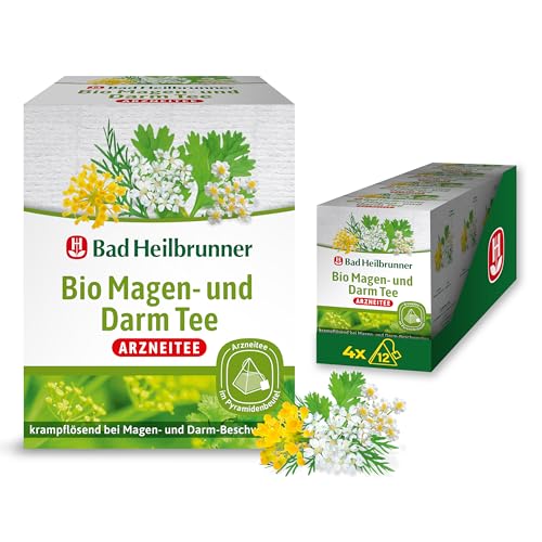 Bad Heilbrunner Bio Magen- & Darm Tee - Arzneitee im Pyramidenbeutel - Anis, Bitterer Fenchel, Koriander, Kümmel - krampflösend bei Magen- & Darm-Beschwerden (4 x 12 Pyramidenbeutel) von Bad Heilbrunner