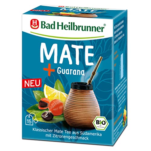 Bad Heilbrunner Bio Mate Guarana Tee - im Filterbeutel - Mate, Guarana-Samen, Zitronenschalen - klassischer Mate Tee aus Südamerika mit Kurkuma (5 x15 Filterbeutel) von Bad Heilbrunner