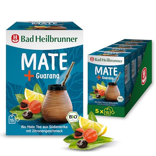 Bad Heilbrunner Bio Mate Guarana Tee - im Filterbeutel - Mate, Guarana-Samen, Zitronenschalen - klassischer Mate Tee aus Südamerika mit Kurkuma (5 x15 Filterbeutel) von Bad Heilbrunner