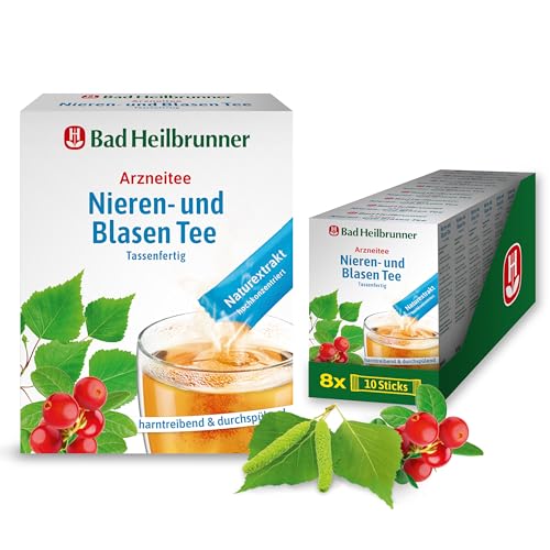 Bad Heilbrunner Bio Nieren- & Blasen Tee im Stick - Arzneitee - Tassenfeertig - Birkenblätter - bei Anzeichen einer Blasenentzündung - harntreibend - natürliche Linderung (8 x 10 Sticks) von Bad Heilbrunner