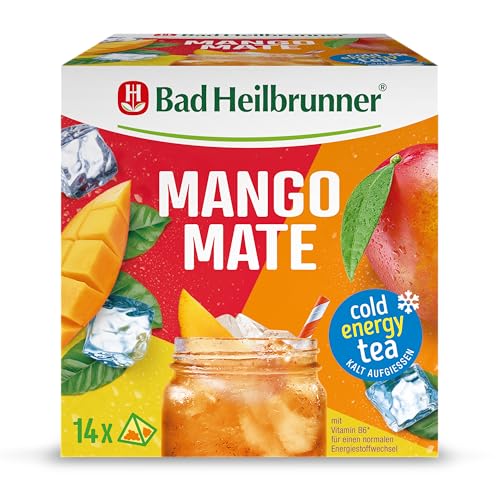 Bad Heilbrunner Cold Energy Tea Mango Mate - im Filterbeutel - Mate, Mangosaftgranulat - kalt aufgießen - mit Vitamin B6 für einen normalen Energiestoffwechsel (6 x 14 Filterbeutel) von Bad Heilbrunner