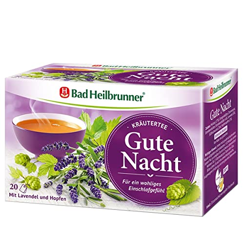 Bad Heilbrunner Gute Nacht Tee - Kräutertee im Filterbeutel - Melisse, Lavendel, Hopfenzapfen - für ein wohliges Einschlafgefühl - bei innerer Unruhe & Einschlafproblemen (1 x 20 Filterbeutel) von Bad Heilbrunner