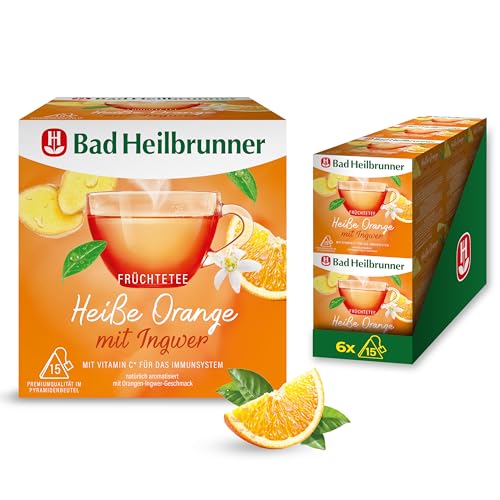 Bad Heilbrunner Heiße Orange mit Ingwer Tee - Kräutertee im Pyramidenbeutel - Orange, Ingwer - mit Vitamin C für die Abwehrkräfte & das Immunsystem (6 x 15 Pyramidenbeutel) von Bad Heilbrunner