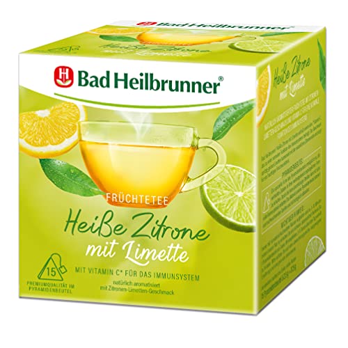 Bad Heilbrunner Heiße Zitrone mit Limette Tee - Früchtetee im Pyramidenbeutel - Zitrone, Limette - mit Vitamin C für Abwehrkräfte - stärkt das Immunsystem (6 x 15 Pyramidenbeutel) von Bad Heilbrunner