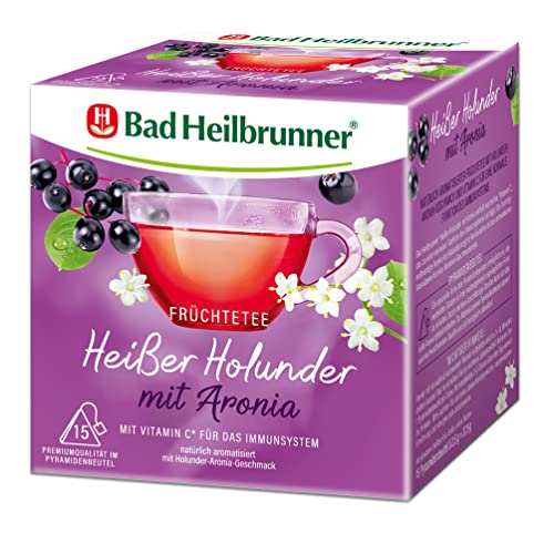 Bad Heilbrunner Heißer Holunder mit Aronia Tee im Pyramidenbeutel, 6er Pack (6 x 15 Pyramidenbeutel) von Bad Heilbrunner