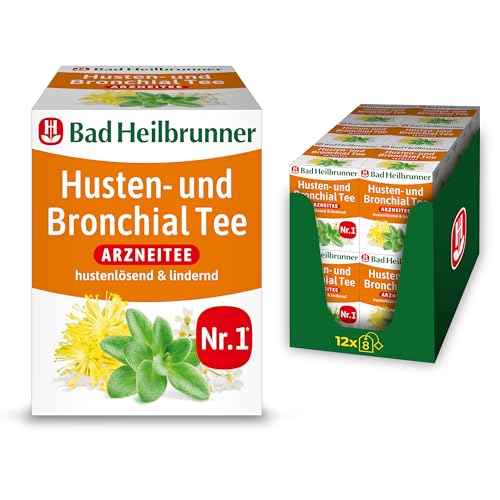 Bad Heilbrunner Husten- & Bronchial - Arzneitee im Filterbeutel- Spitzwegerich, Thymian & Bitterer Fenchel - reizlindernd bei Bronchitis, trockenem Husten & Erkältungen (12 x 8 Filterbeutel) von Bad Heilbrunner