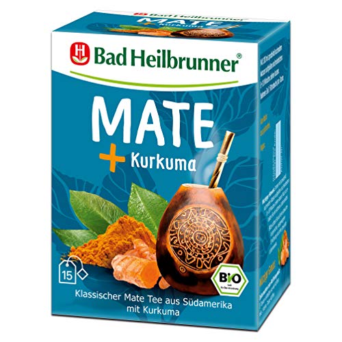Bad Heilbrunner Kurkuma + Mate Tee - im Filterbeutel - Mate & Kurkuma - klassischer Mate Tee aus Südamerika mit Kurkuma - harmonisches Geschmakserlebnis (5 x 15 Filterbeutel) von Bad Heilbrunner