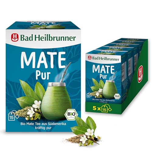 Bad Heilbrunner Mate PUR Tee - im Filterbeutel - Mate - klassischer Mate Tee aus Südamerika mit Kurkuma - harmonisches Geschmakserlebnis (5 x 15 Filterbeutel) von Bad Heilbrunner