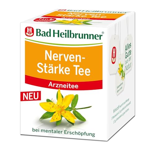 Bad Heilbrunner Nerven-Stärke Tee – Traditioneller Arzneitee mit Johanniskraut zur Linderung von nervöser Unruhe und geistiger Erschöpfung, (12 x 8 Filterbeutel) von Bad Heilbrunner