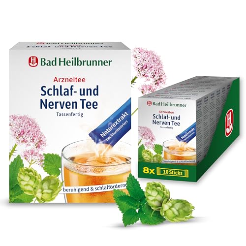 Bad Heilbrunner Schlaf- & Nerven Tee - Arzneitee im Stick, Tassenfertig - Melisse, Lavendel & Hopfen - beruhigt bei Nervosität & Einschlafstörung - für überreizte Nervenbündel (8 x 10 Sticks) von Bad Heilbrunner