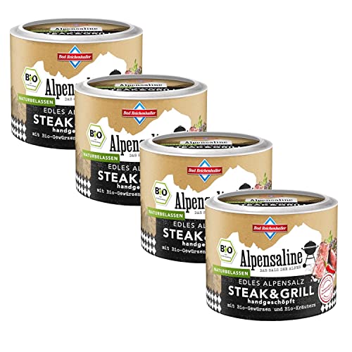 Bad Reichenhaller Alpensaline Edles Alpensalz Steak & Grill 4x90g | Premium Salz Gewürzmischung mit Bio-Gewürze und Bio-Kräutern aus kontrolliert biologischer Anbau | Bundle Paket 4er SET Bad Reichenhaller Alpensaline Edles Alpensalz Steak & Grill 4x90g | Premium Salz Gewürzmischung mit Bio-Gewürze und Bio-Kräutern aus kontrolliert biologischer Anbau | Bundle Paket 4er SET von Bad Reichenhaller Alpensaline
