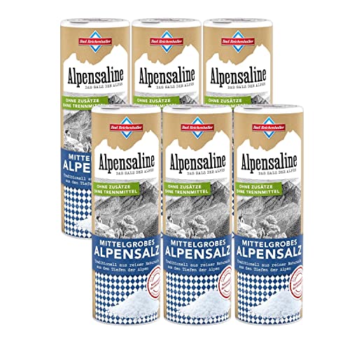 Bad Reichenhaller Alpensaline mittelgrobes Alpensalz 6x380g | Streusalz SET Dose Salz aus den Alpen | natürlich regional traditionell aus Gebirgswasser gewonnen Bad Reichenhaller Alpensaline mittelgrobes Alpensalz 6x380g | Streusalz SET Dose Salz aus den Alpen | natürlich regional traditionell aus Gebirgswasser gewonnen von Bad Reichenhaller Alpensaline